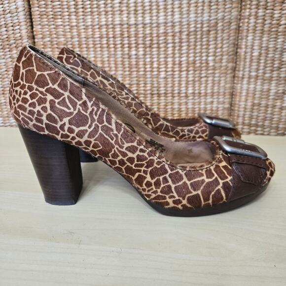 Fossil Womens Y2K Maddox Giraffe Print Calf Hair Buckle Chunky Block Heels 11 - Picture 2 of 11